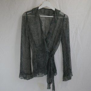 Green Leopard Silk Wrap Top